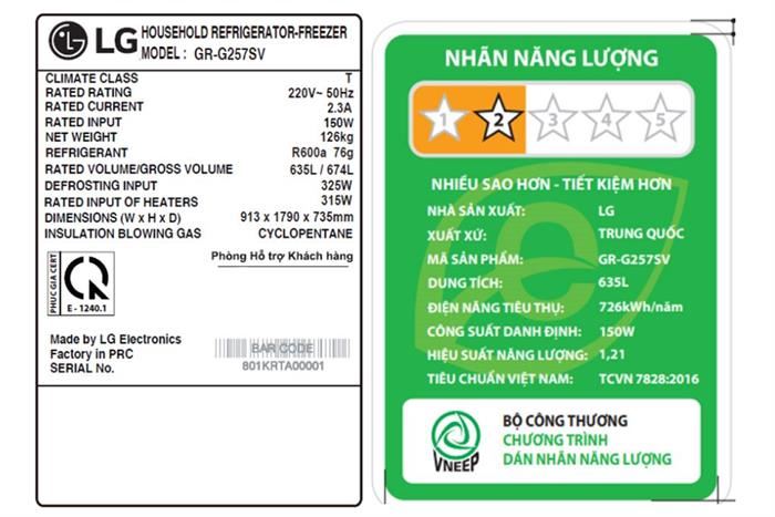 Tủ Lạnh LG Inverter 635 Lít Side By Side InstaView GR-G257SV